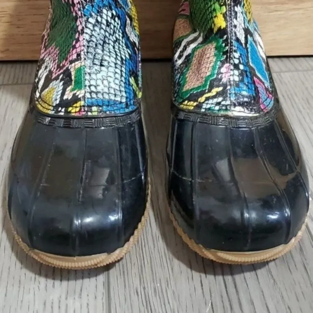 Chelsea Rain Boots Duck Multi Color Snake Skin Print Fleece Women's WOMANS Sz 6